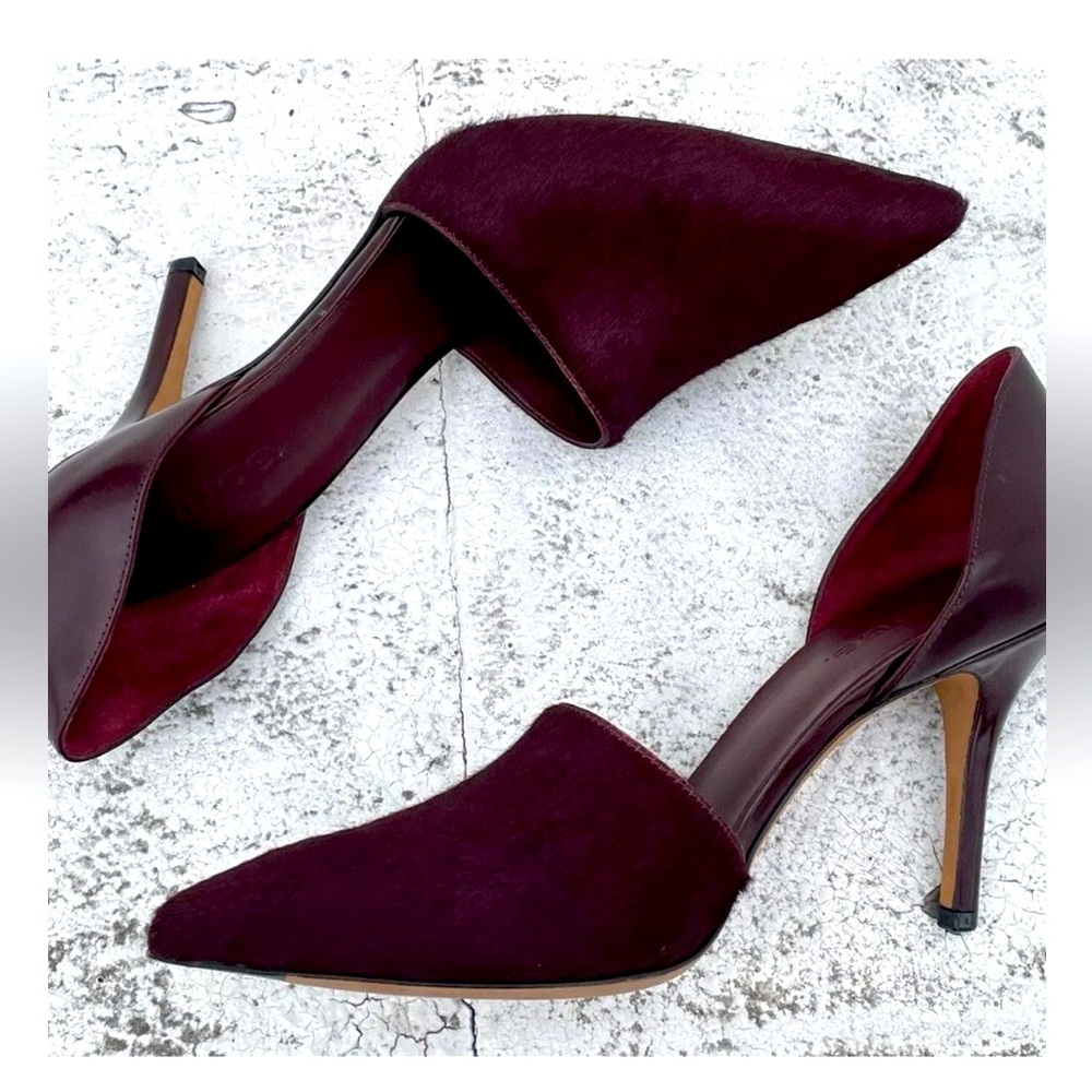 Vince calf fur leather burgundy heels